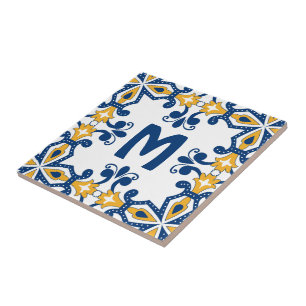 Carreau Avec 💛 initial 💙 bleu et jaune Azulejos 