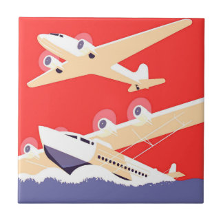 Carreau Avion en vol vintage WPA coloré