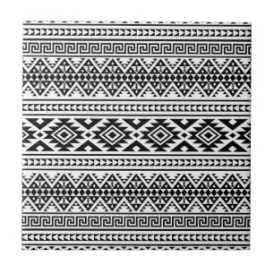 Carreau Aztec Boho, Motif tribal géométrique noir blanc