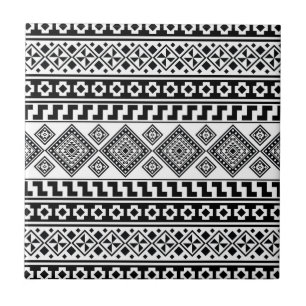 Carreau Aztec Boho, Motif tribal géométrique noir blanc