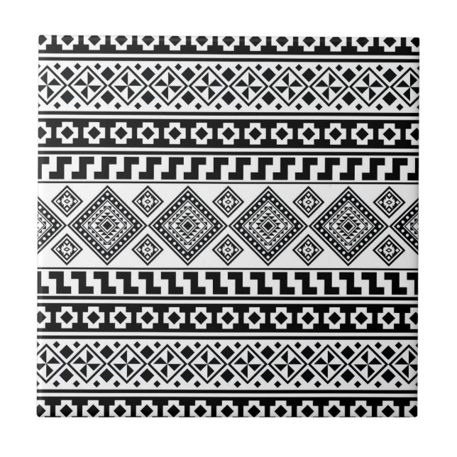 Carreau Aztec Boho, Motif tribal géométrique noir blanc (Devant)