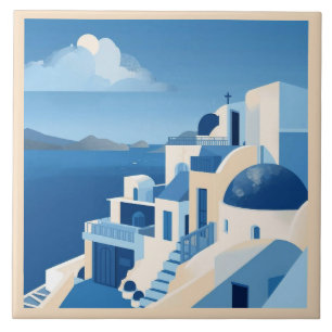 Carreau Azulejo bleu méditerranéen de Santorin