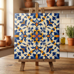 Carreau Azulejo floral bleu méditerranéen portugais