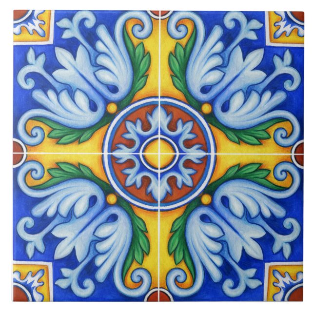 Carreau Azulejo Lisbonne motif Talavera Design céramique (Devant)