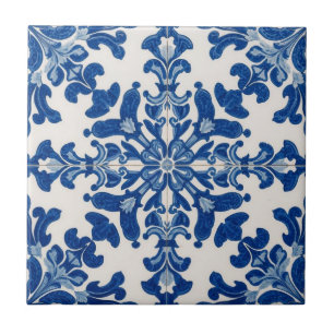 Carreau Azulejo mosaïque bleue et blanche vintage vrac