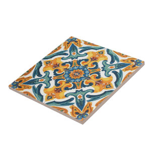 Carreau Azulejo mosaïque vintage orange et vert en gros
