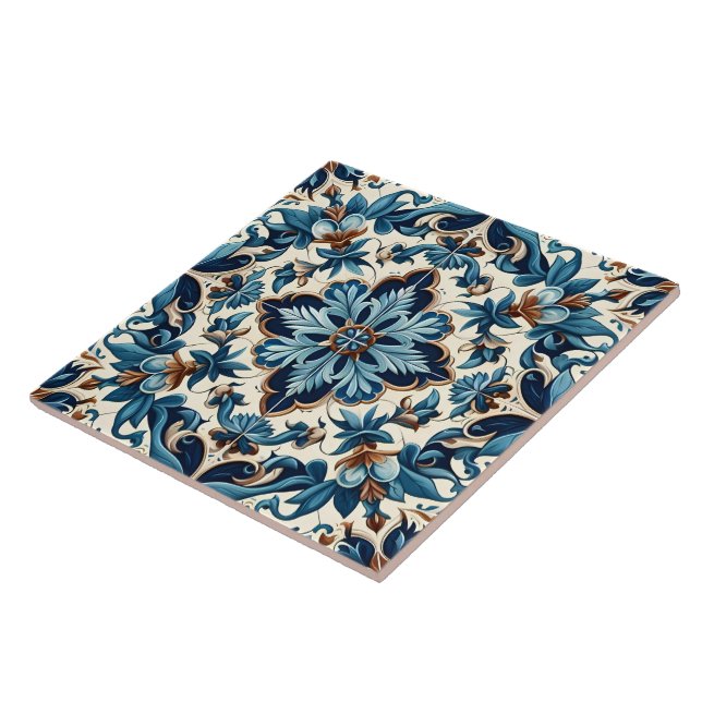 Carreau Azulejo Porcelain Carrelage bleu Motif méditerrané (Côté)