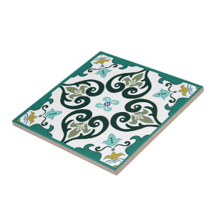 Carreau Azulejo vert, moutarde et blanc