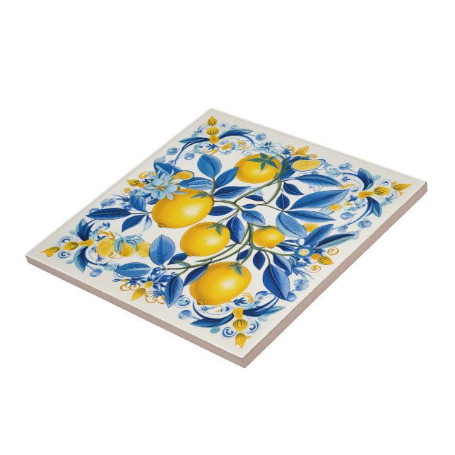 Carreau 💛 Azulejos bleu et jaune 💙 citrons (Côté)