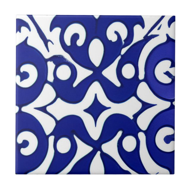 Carreau Azulejos indigo art géométrique (Devant)