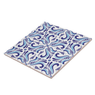 Carreau Azulejos Motif Floral Bleu