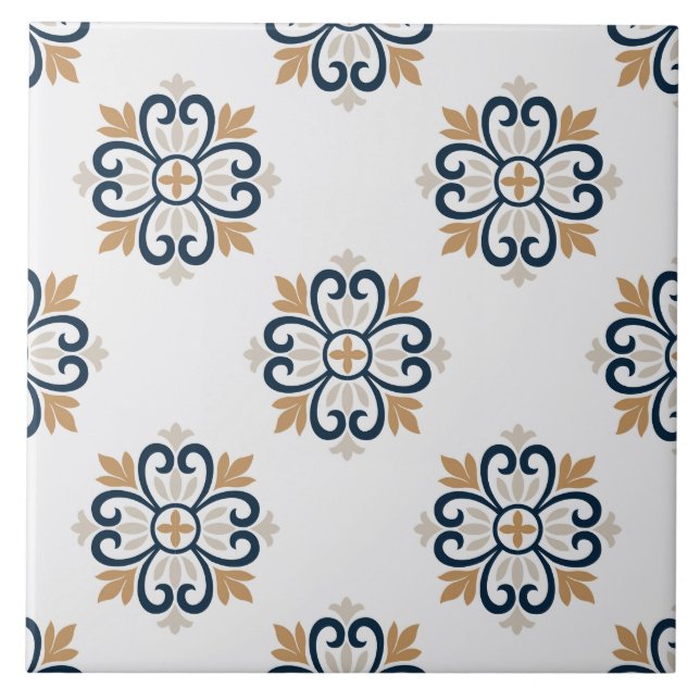 Carreau Azulejos portugais bleu méditerranéen brun blanc (Devant)