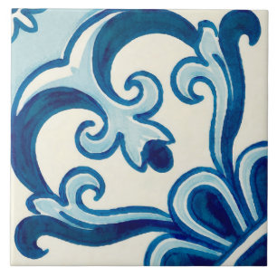 Carreau Azulejos Portugais Bleu motif floral