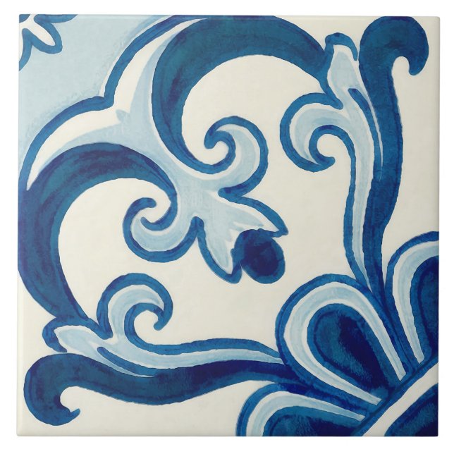 Carreau Azulejos Portugais Bleu motif floral (Devant)