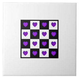 Carreau B&W Purple Hearts Beating Ceramic Tile