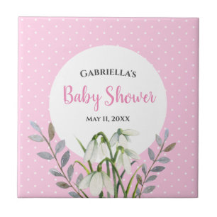 Carreau Baby shower Blanche neige gouttes Pois roses