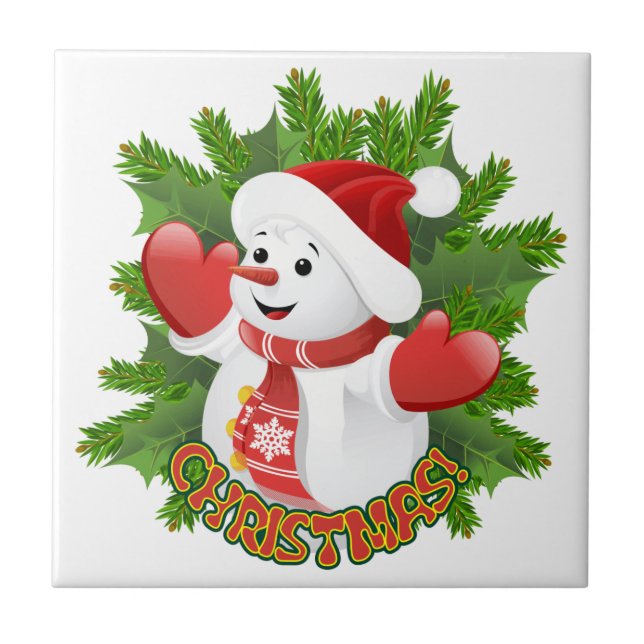 Carreau Baby Snowman avec ornement de flocons de neige en  (Devant)