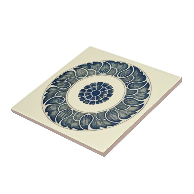 Carreau Bague Chinoise Feuille Bleue Sur Arrière - plan Bl (Côté)