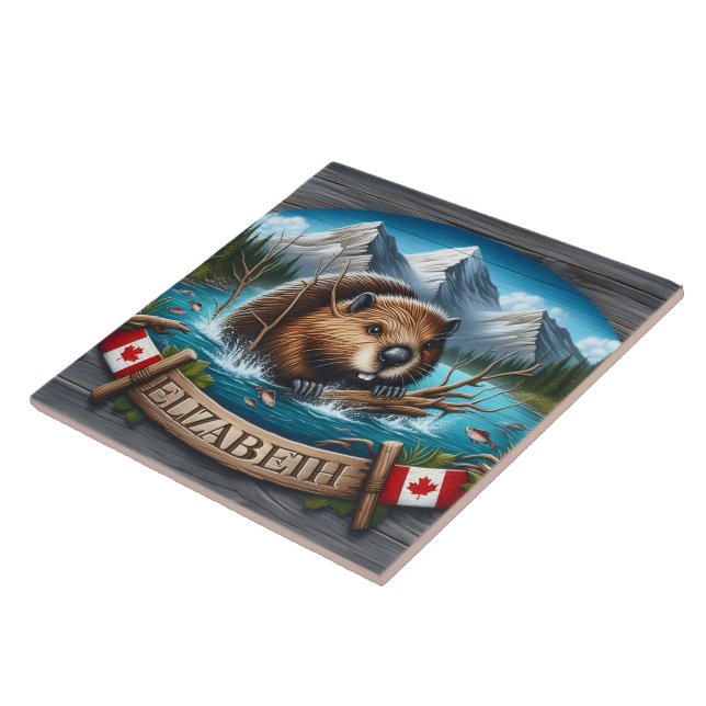 Carreau Baignade de castor au Canada dans le lac Mountain (Côté)