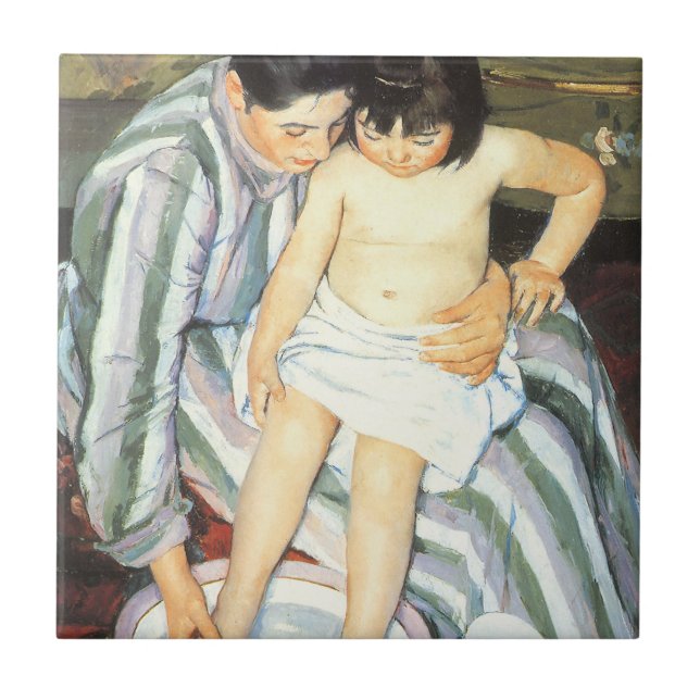 Carreau Bain d'enfant par Mary Cassatt Impressionnisme Vin (Devant)