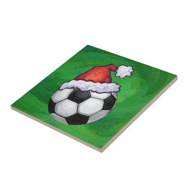 Carreau Bal de football Santa Chapeau sur Vert (Côté)
