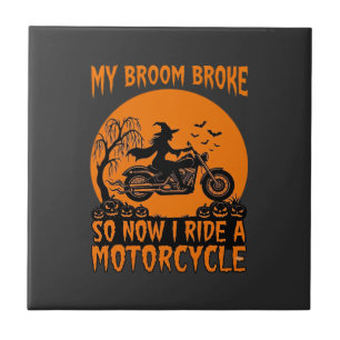 Carreau Balai Casse Halloween Sorcière Moto Chauves-Souris