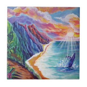 Carreau Baleine à bosse hawaïenne et Na Pali de Kauai
