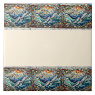 Carreau Baleine`s Delft Un verre tendu Ocean Tale frontièr