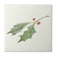 Balise cadeau de Noël Holly Sprig Rustic Botanical