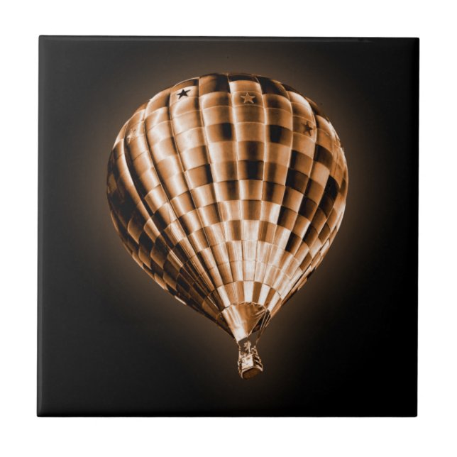 Carreau Balloon à air chaud doré sur noir (Devant)