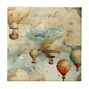 Carreau Balloon vintage à air chaud dans un paysage serein