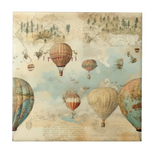 Carreau Balloon vintage à air chaud dans un paysage serein