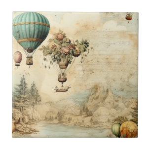 Carreau Balloon vintage à air chaud dans un paysage serein