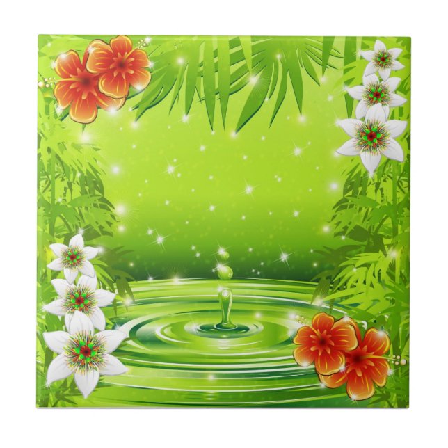 Carreau Bambou, eau et fleurs tropicales (Devant)