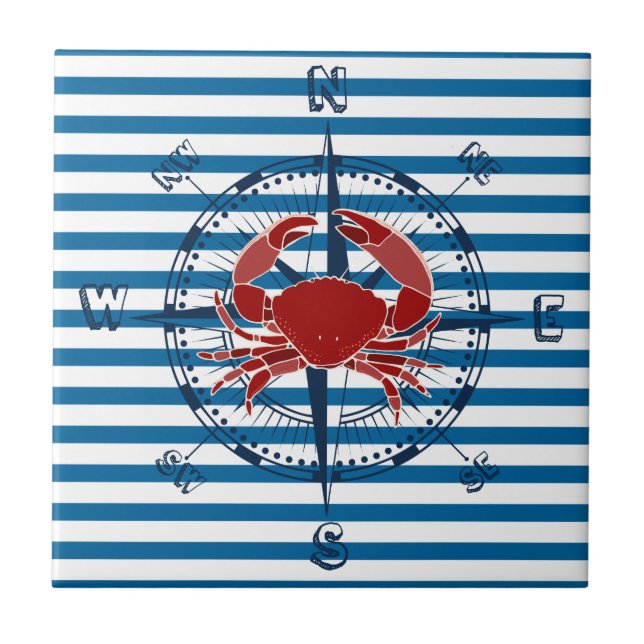 Carreau Bande de boussole et de crabe Bleu et Blancs (Devant)