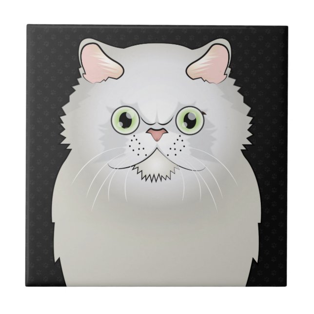 Carreau Bande dessinée de chat persan (blanc, Plat-Visage) (Devant)