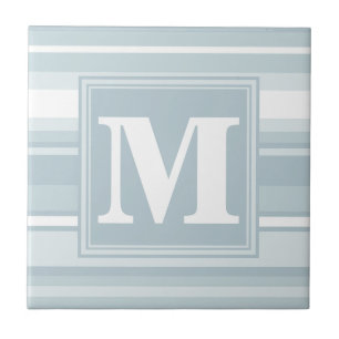 Carreau Bandes bleu glace monogramme