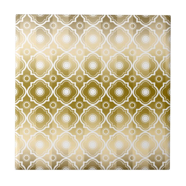 Carreau Bandes d'or et Quatrefoil blanc Géométrique (Devant)