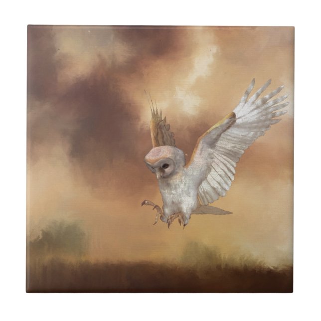 Carreau Barn Owl en vol peinture numérique (Devant)