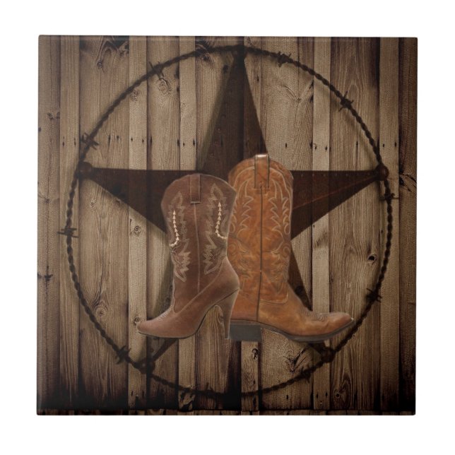 Carreau Barn Wood Texas Star western country cowboy bottes (Devant)
