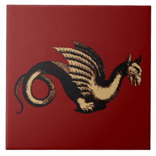 Carreau Baroque Era Bleu et blanc Dragon médiéval