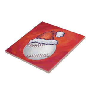 Carreau Baseball avec Santa Hat sur Rouge