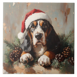 Carreau Basset Hound dans une peinture à l'huile de chapea