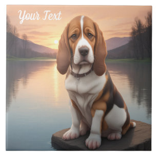 Carreau Basset Hound par le lac
