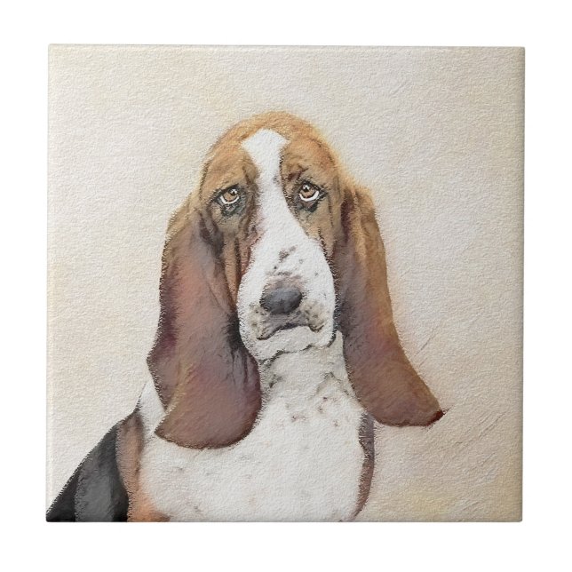 Carreau Basset Hound Peinture - Cute Original Chien Art (Devant)