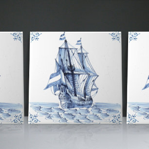 Carreau Bateau à voile Delft Blue Dutch Style Frigate Scho