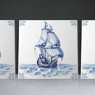 Carreau Bateau à voile Delft Blue Dutch Style Frigate Scho