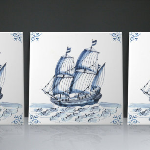 Carreau Bateau à voile Delft Blue Dutch Style Frigate Scho
