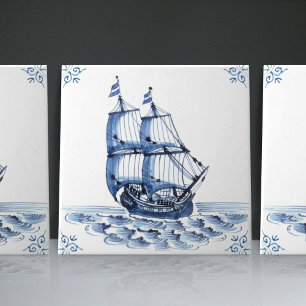 Carreau Bateau à voile Delft Blue Dutch Style Frigate Scho