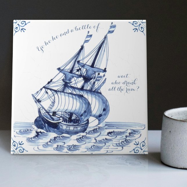 Carreau Bateau à voile Delft Blue Dutch Style Frigate Scho (Créateur téléchargé)